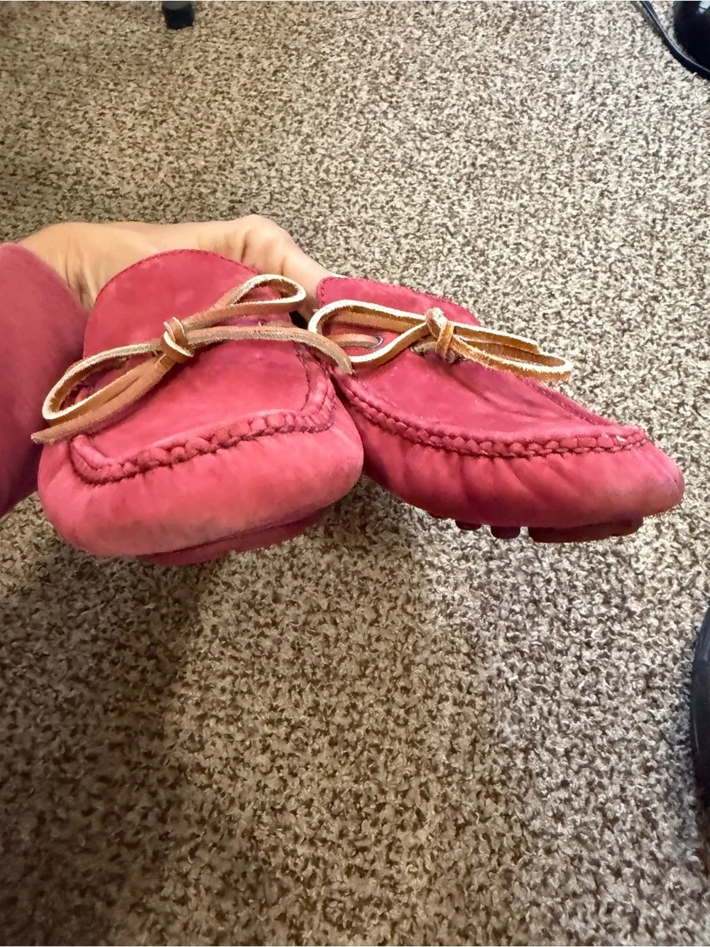 Cole Haan Pink Suede Boat Shoes with Tan Laces